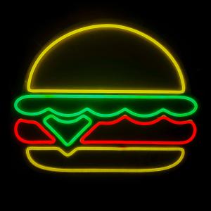 NEON HAMBURGUER ACRILICO DE 6MM 50X50CM 3 CORES NEONFLEX CORTE CNC 
